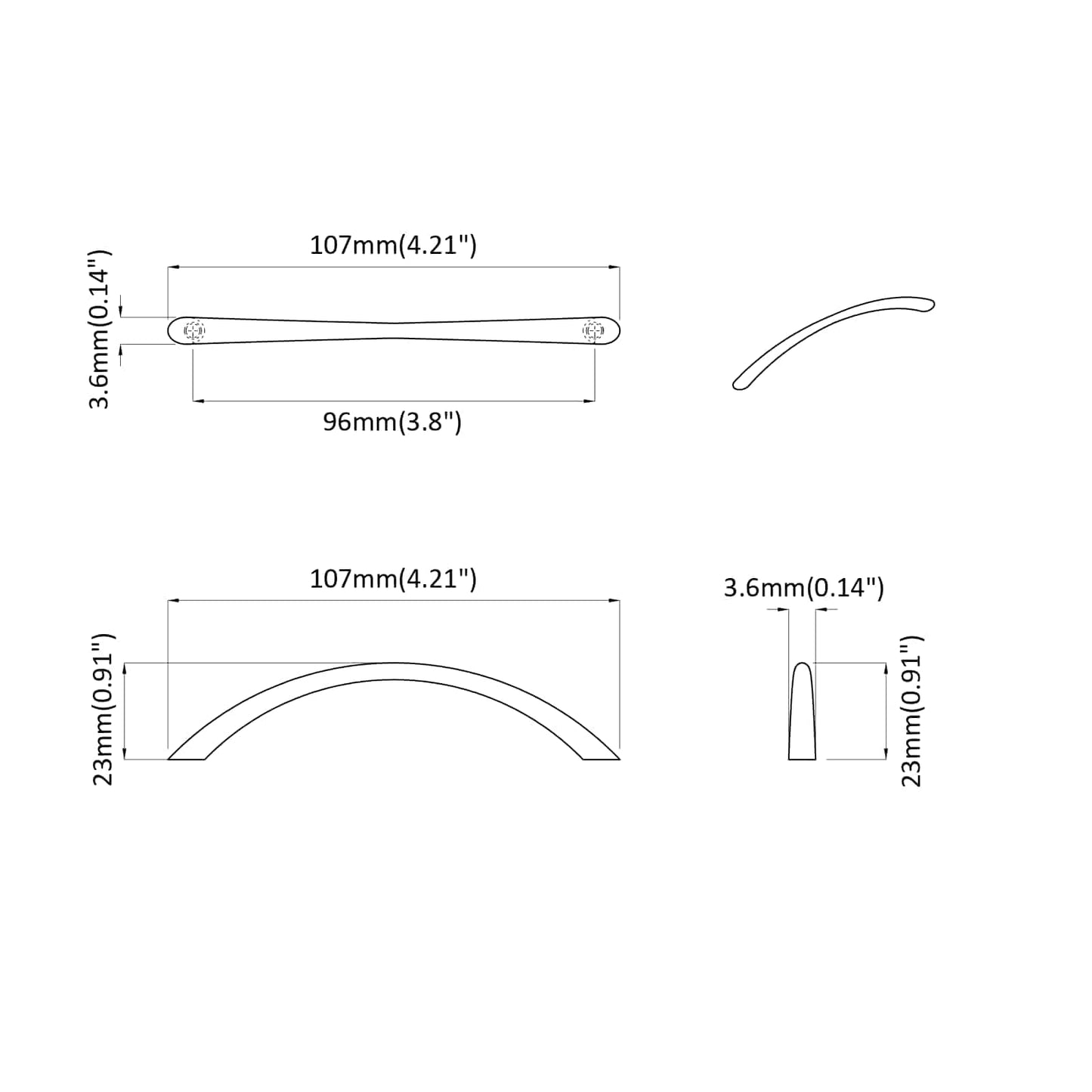 Griff 2 stk. Silber 107 x 3,6 x 23 mm Edelstahl