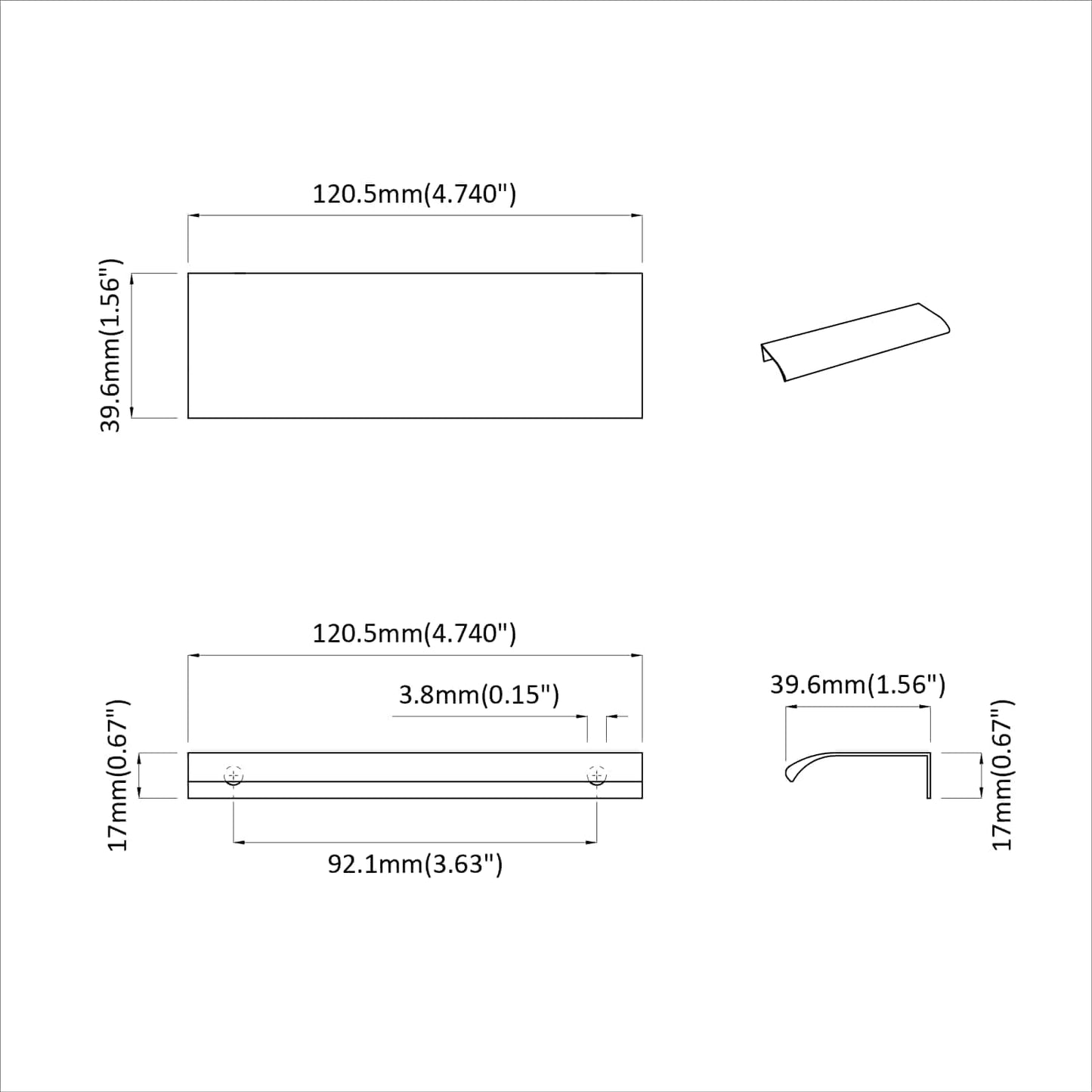 Griff 725 stk. Schwarz 120 x 39,6 x 17 mm Aluminium