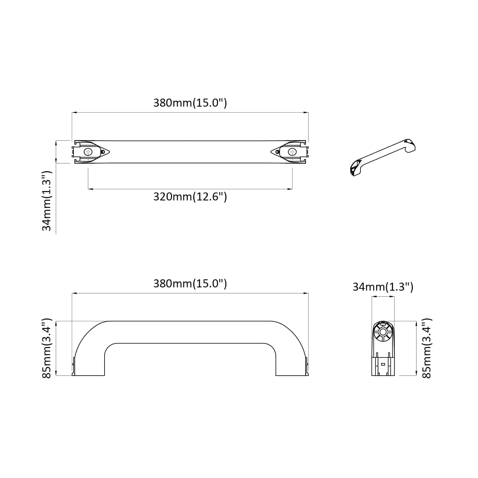 Griff Uni 69 Stk. Schwarz 380 x 34 x 85 mm Aluminium und PP
