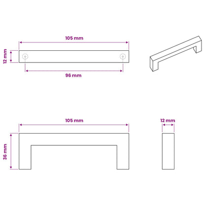 Möbelgriff 530 stk. Schwarz 105 x 12 x 36 mm Eisen