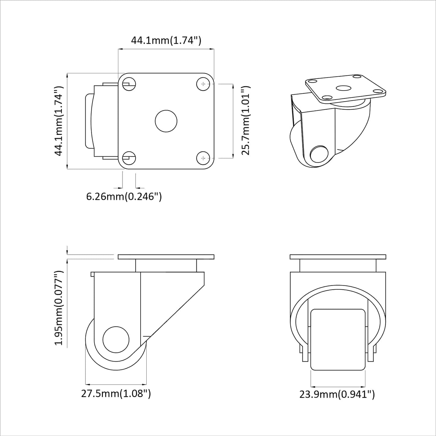 Bockrolle 2 Stk. Silber 44,1 x 44,1 x 1,95 mm Nylon