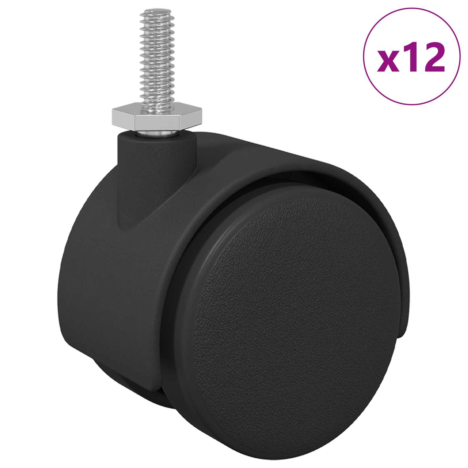 Rollen 12 Stk. Schwarz 40,1 x 37,8 mm PP und Eisen