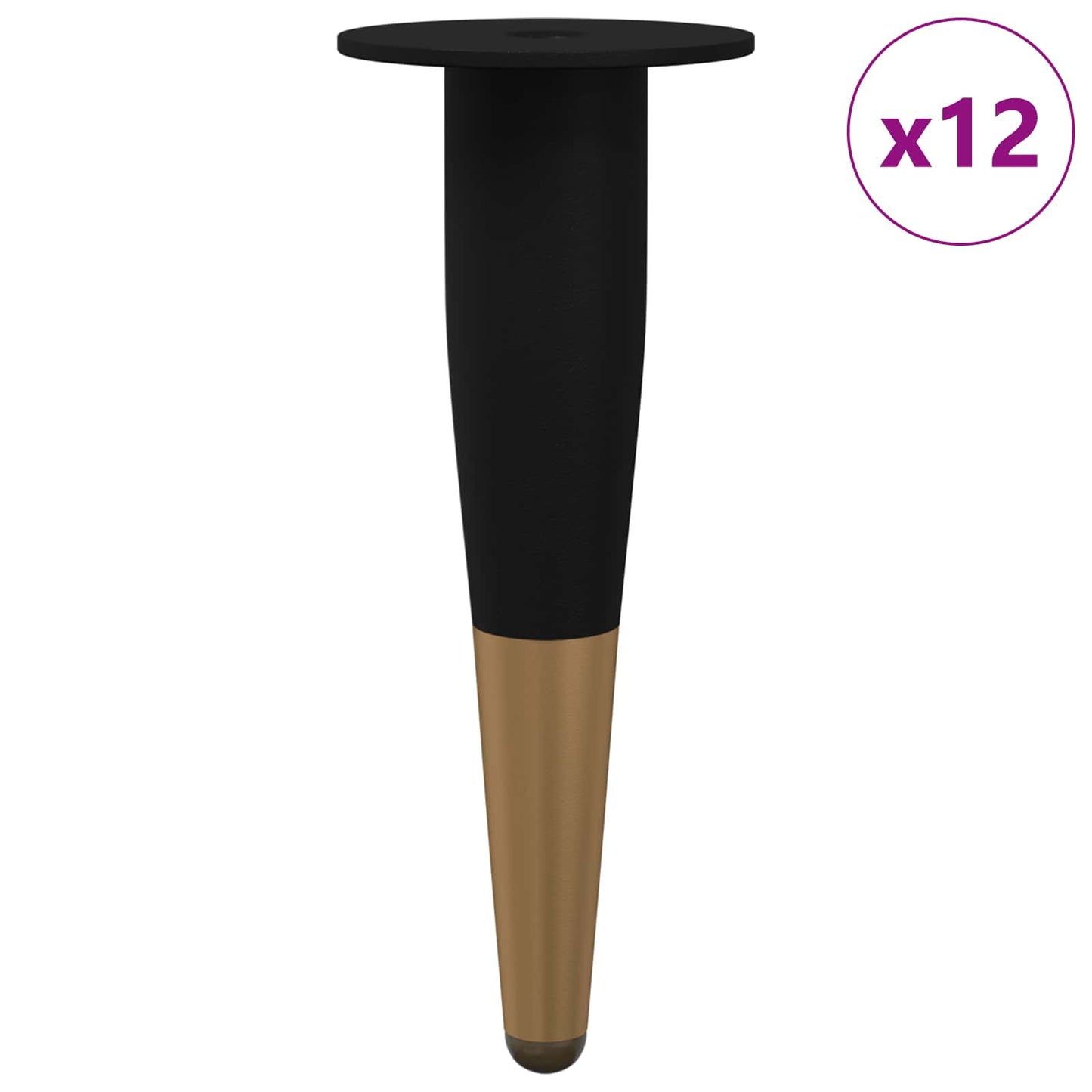 Möbelbeine 12 Stk. Schwarz und Gold Ø 40 x 98 mm Eisen