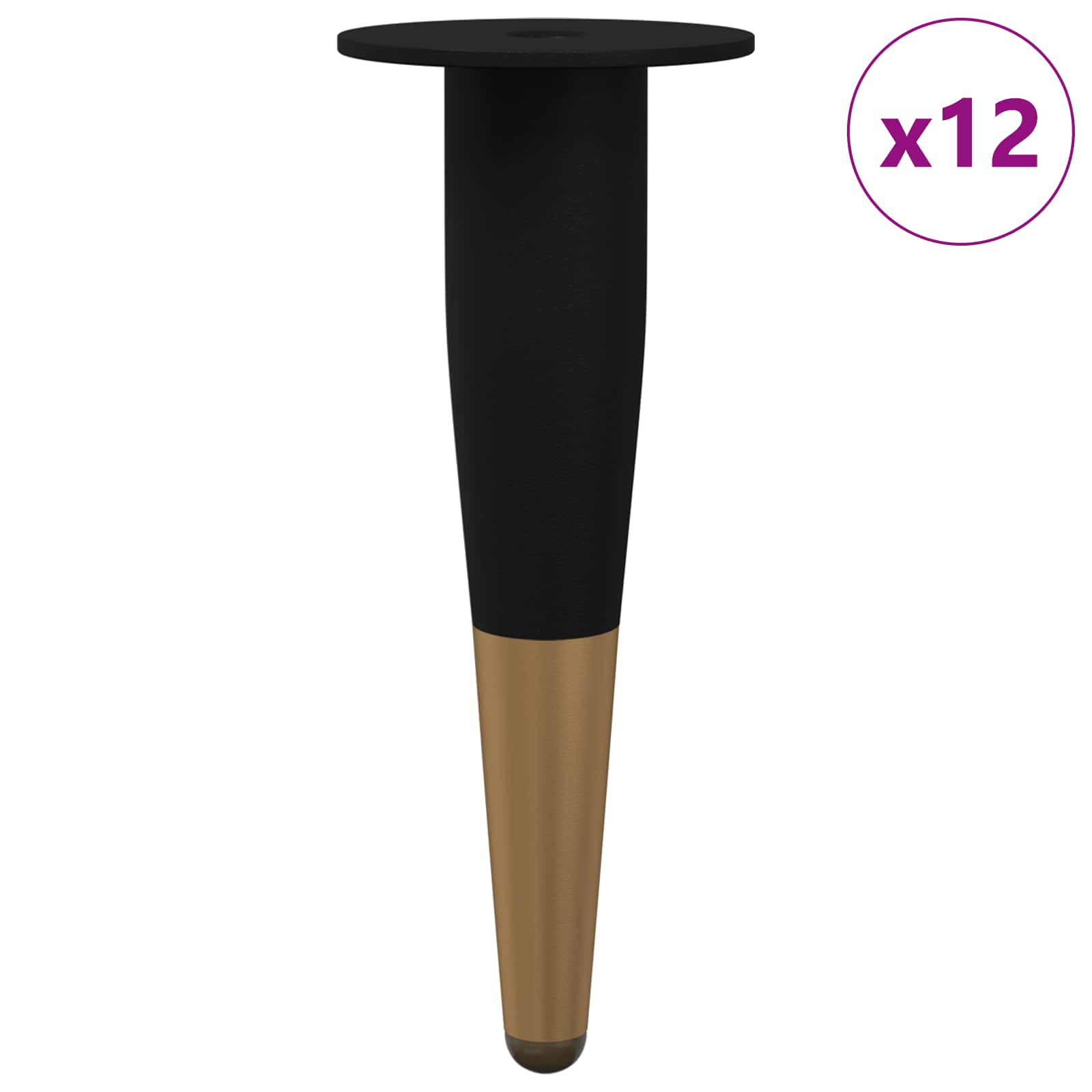 Möbelbeine 12 Stk. Schwarz und Gold Ø 40 x 98 mm Eisen