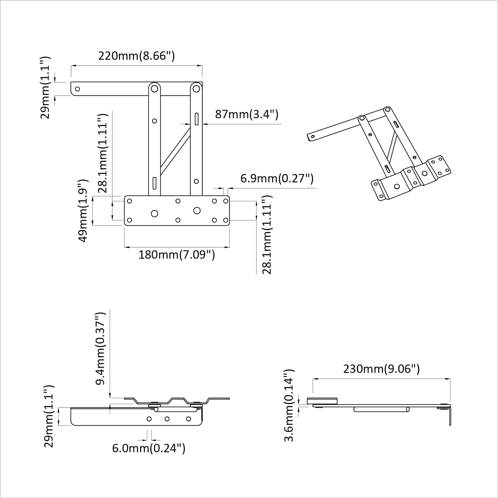 Bettliftmechanismus 12 Stk. Schwarz 340 x 95 x 40 mm Eisen