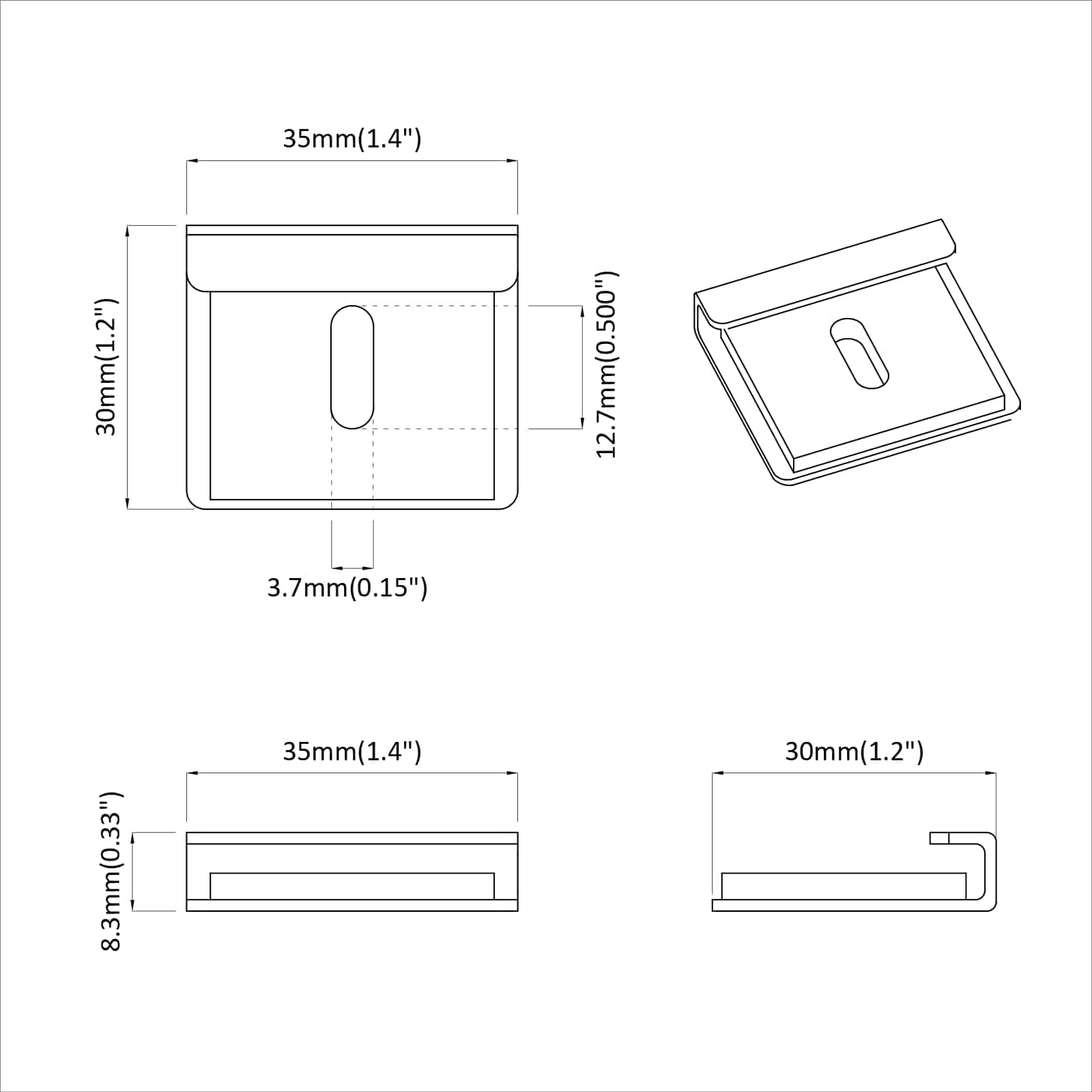 Spiegel Halterungsbracket 340 Nickel 35 x 30 x 8,3 mm Stahl