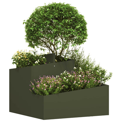 Garten-Pflanzgefäß Olivgrün 60 x 60 x 50 cm Kaltgewalzter Stahl
