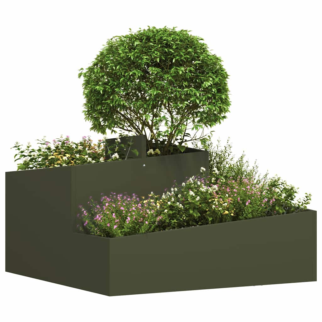 Garten-Pflanzgefäß Olivgrün 80 x 80 x 50 cm Kaltgewalzter Stahl