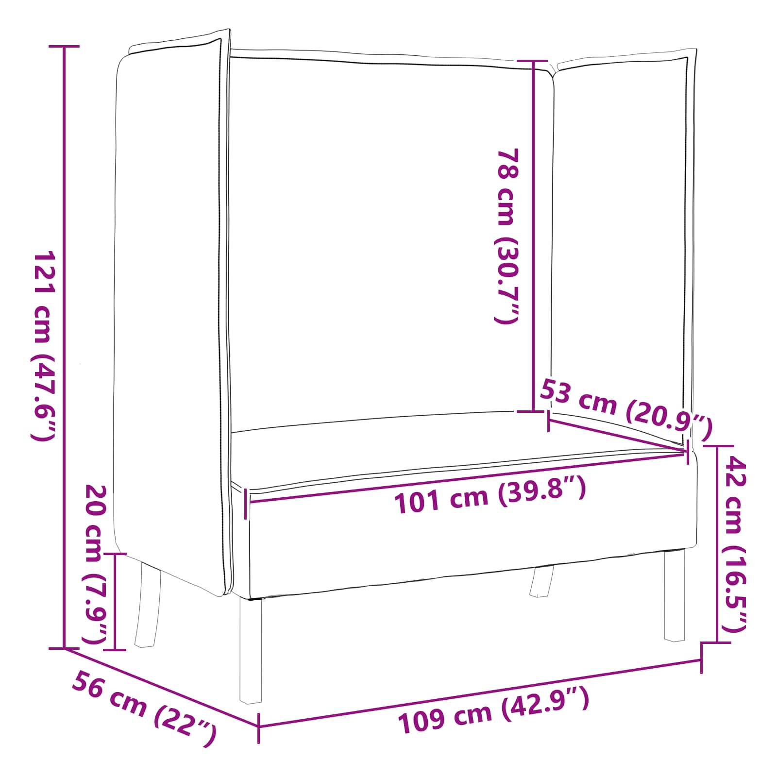 Hoher Rücken Sofa 101cm Hellgrau Stoff