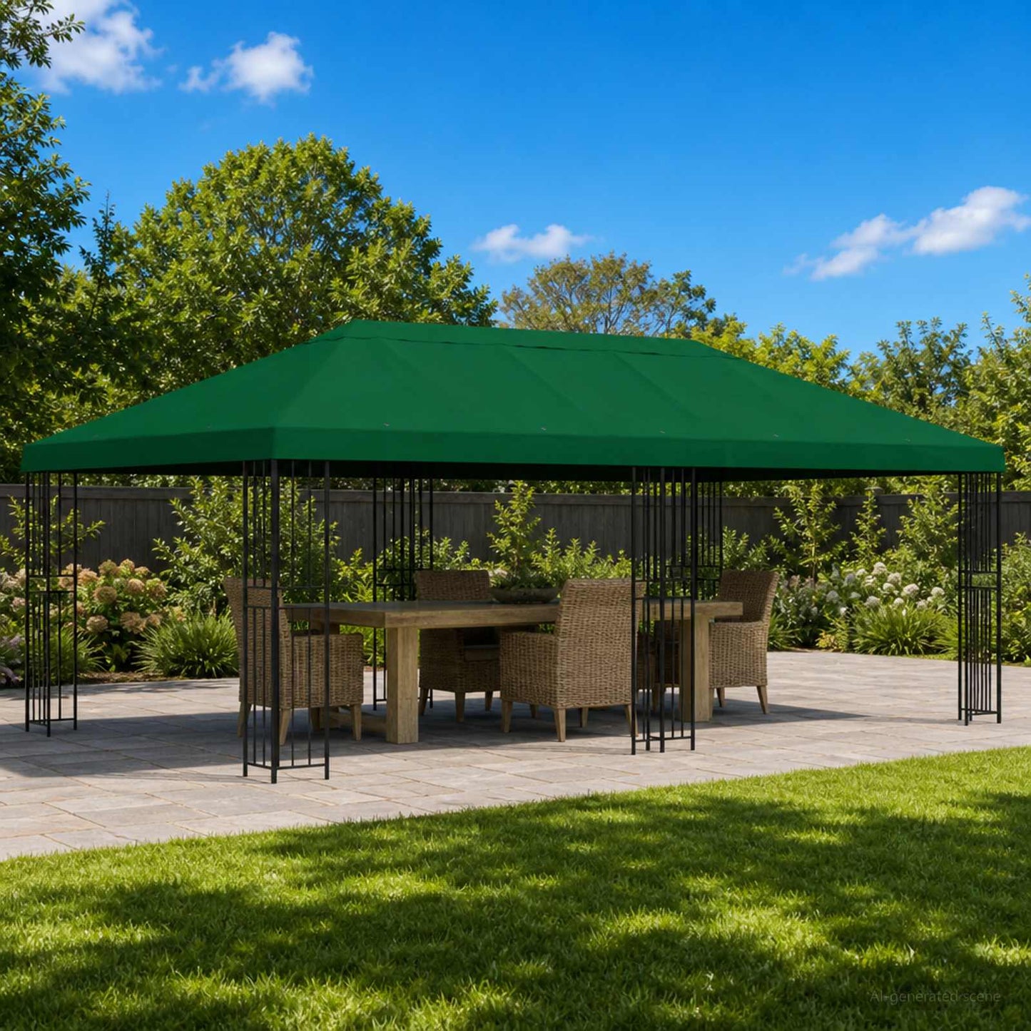 Gartenpavillon 6 x 3 m Grün Polyester und Stahl 190 gsm