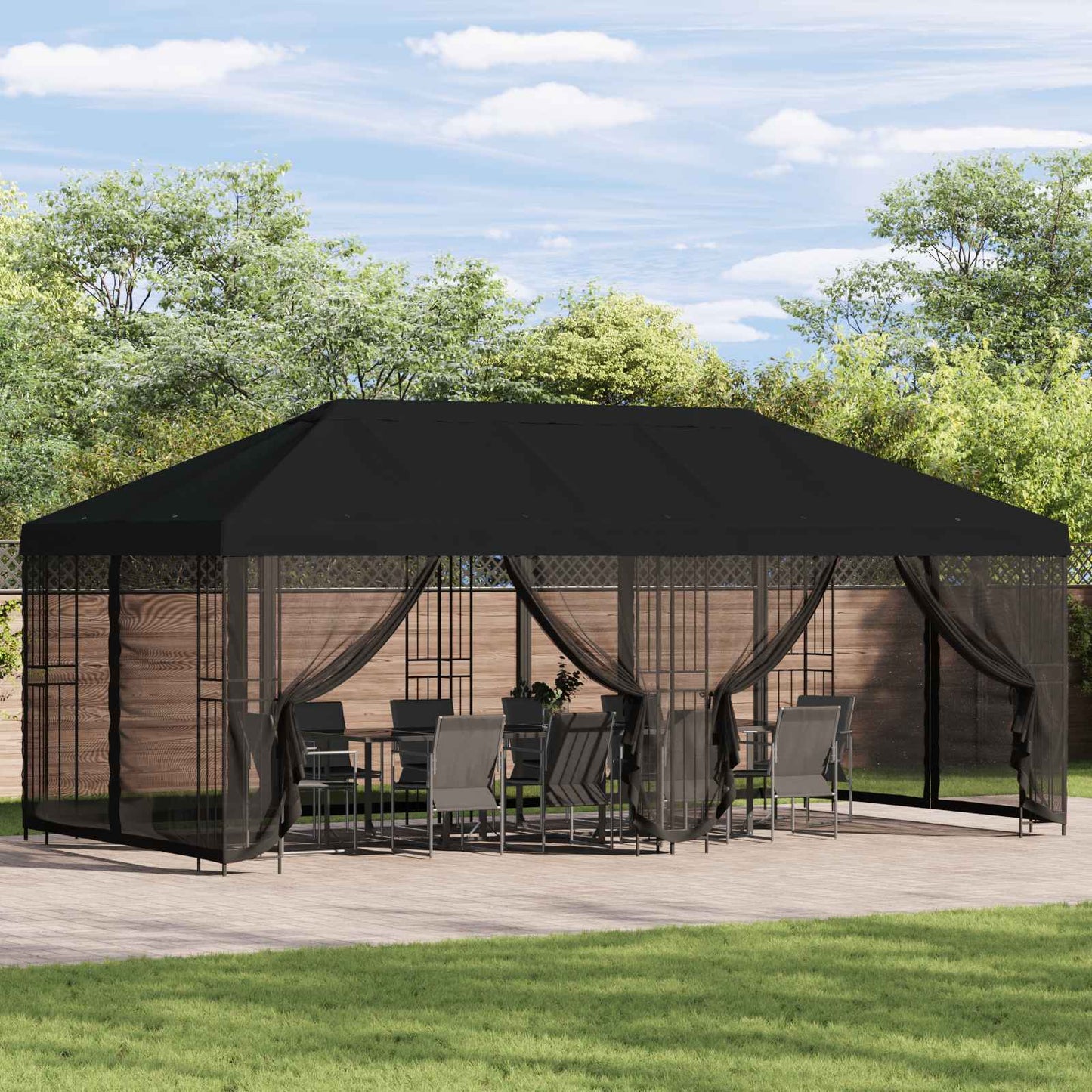 6 x 3 m Schwarz Polyester und Stahl 190