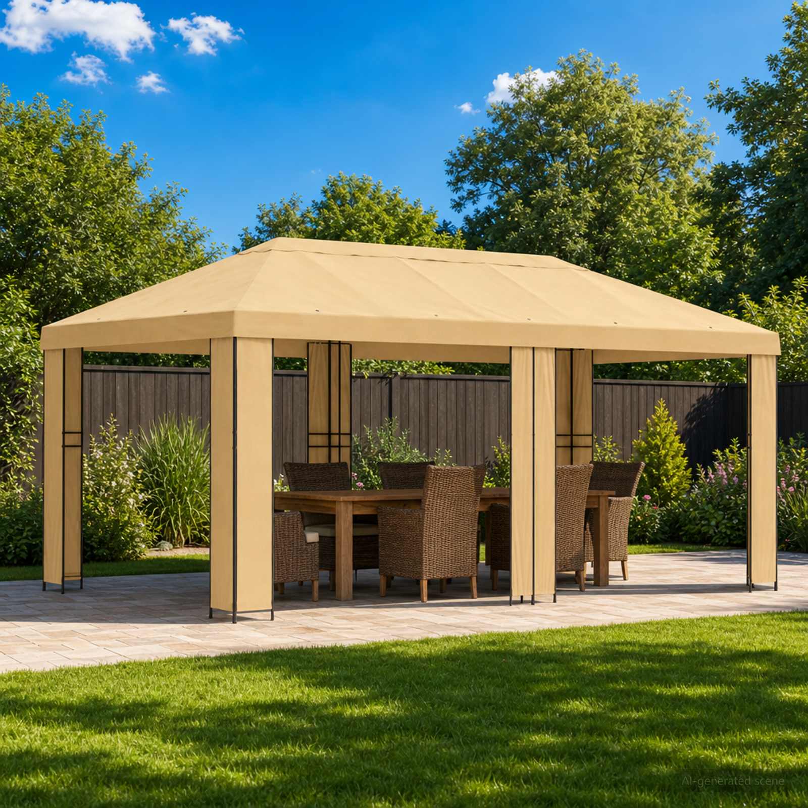 Garten Pavillon 6 x 3 m Creme Polyester und Stahl 190