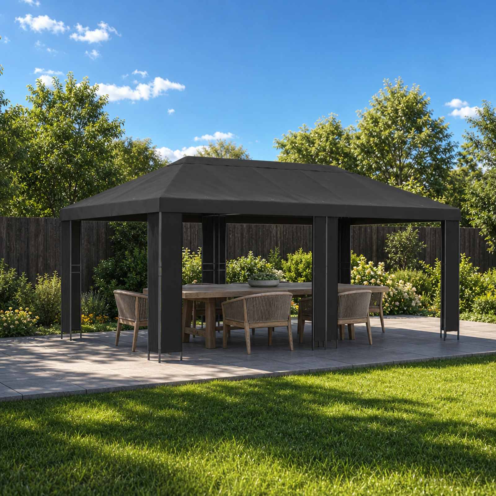 Garten Pavillon 6 x 3 m Anthrazit Polyester und Stahl 190
