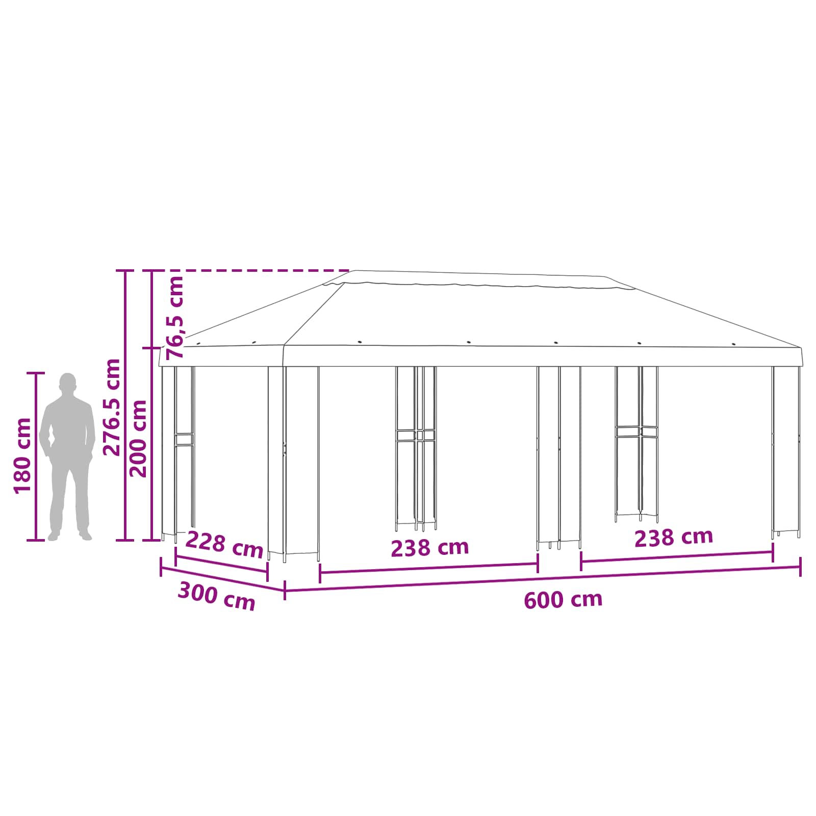 Garten Pavillon 6 x 3 m Grün Polyester und Stahl 190 gsm