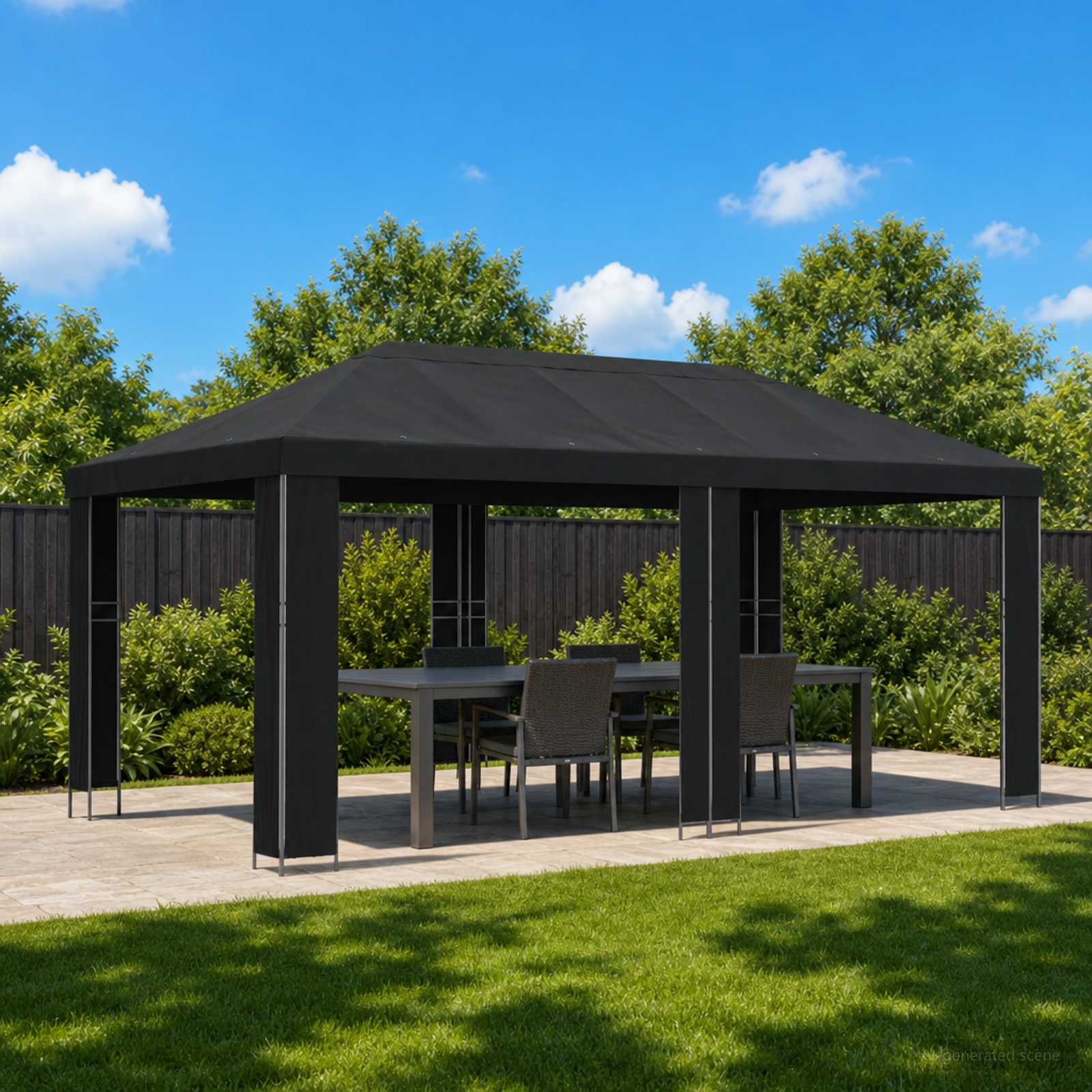 Garten Pavillon 6 x 3 m Schwarz Polyester und Stahl 190
