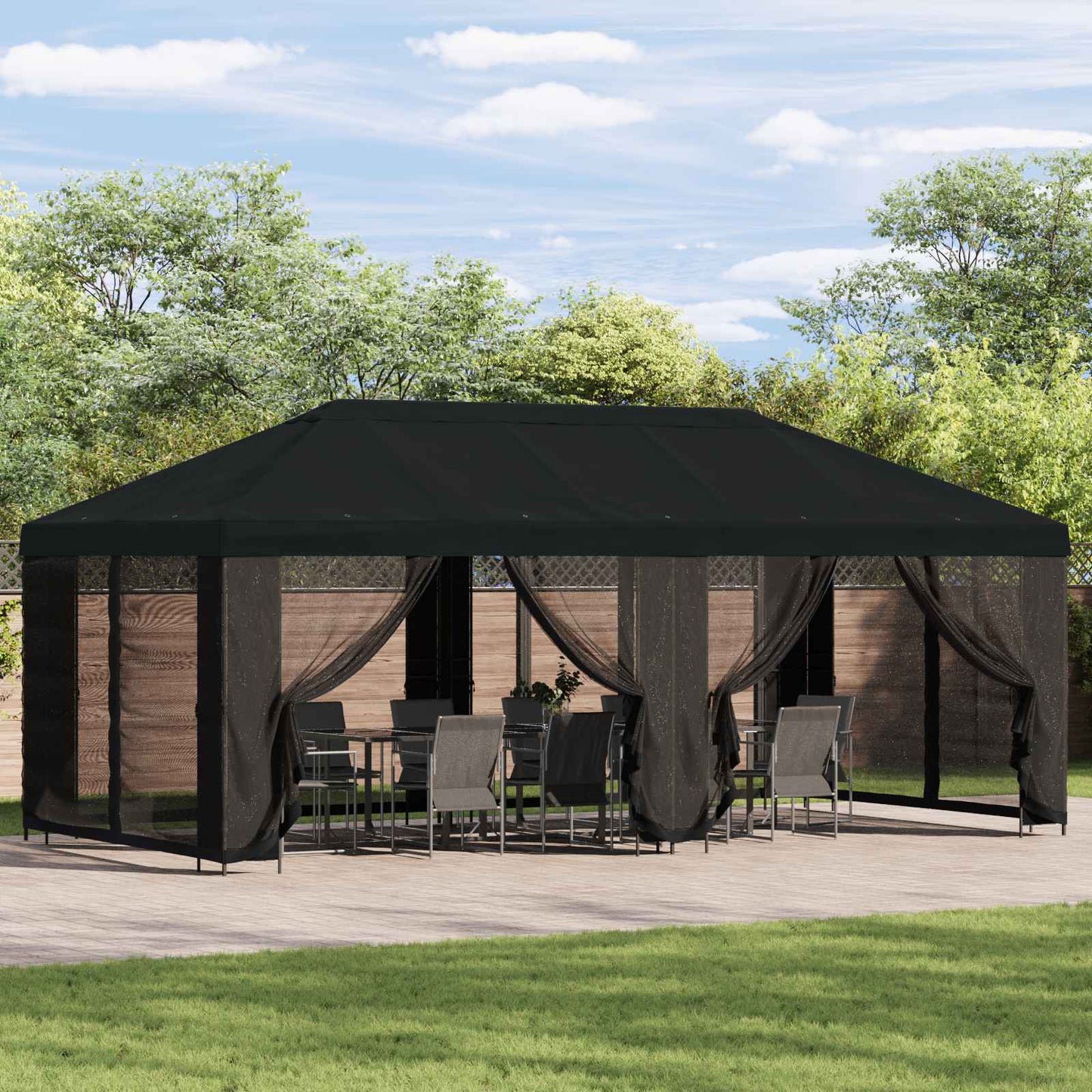 Garten Pavillon mit Seitenwänden 6 x 3 m Schwarz