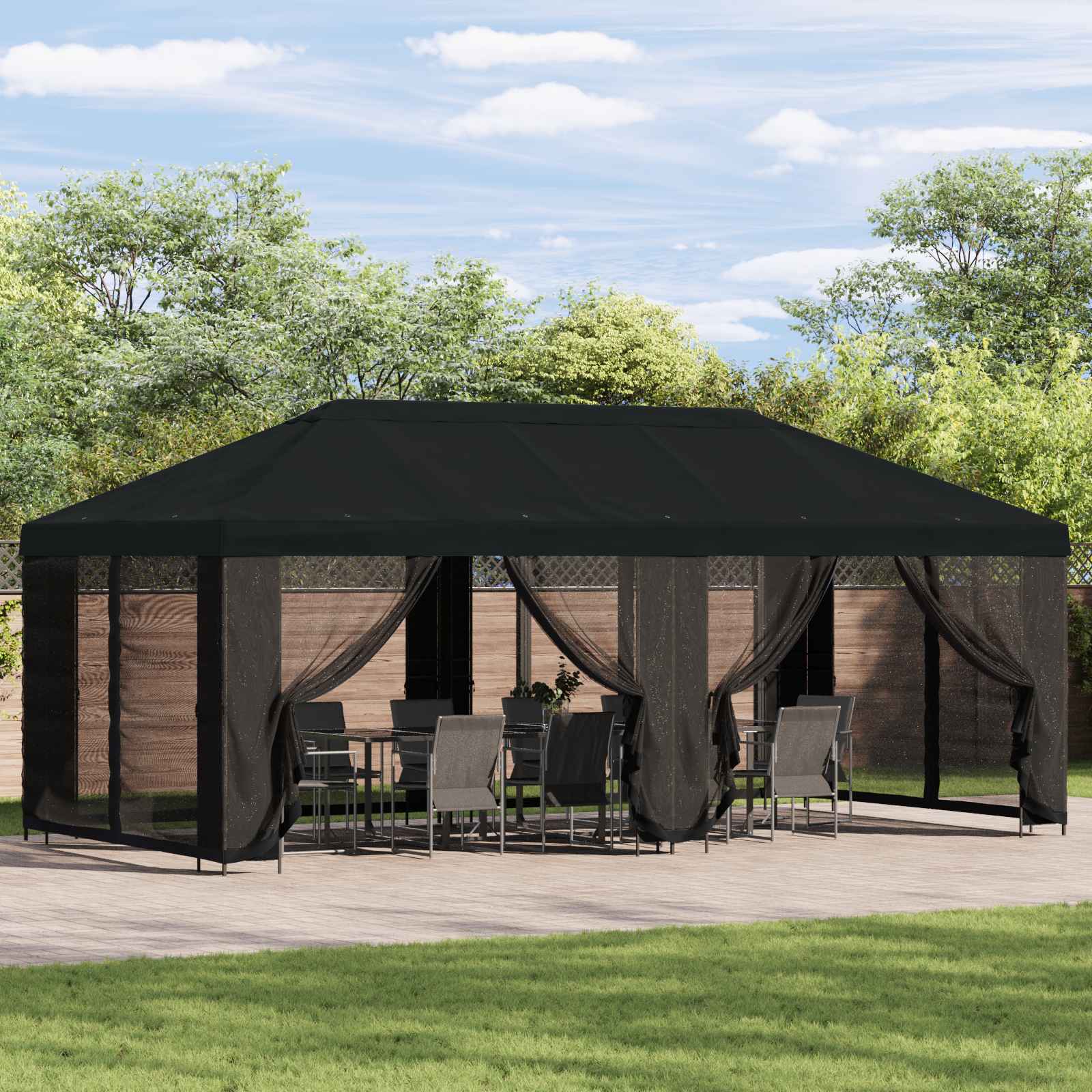 Garten Pavillon mit Seitenwänden 6 x 3 m Schwarz