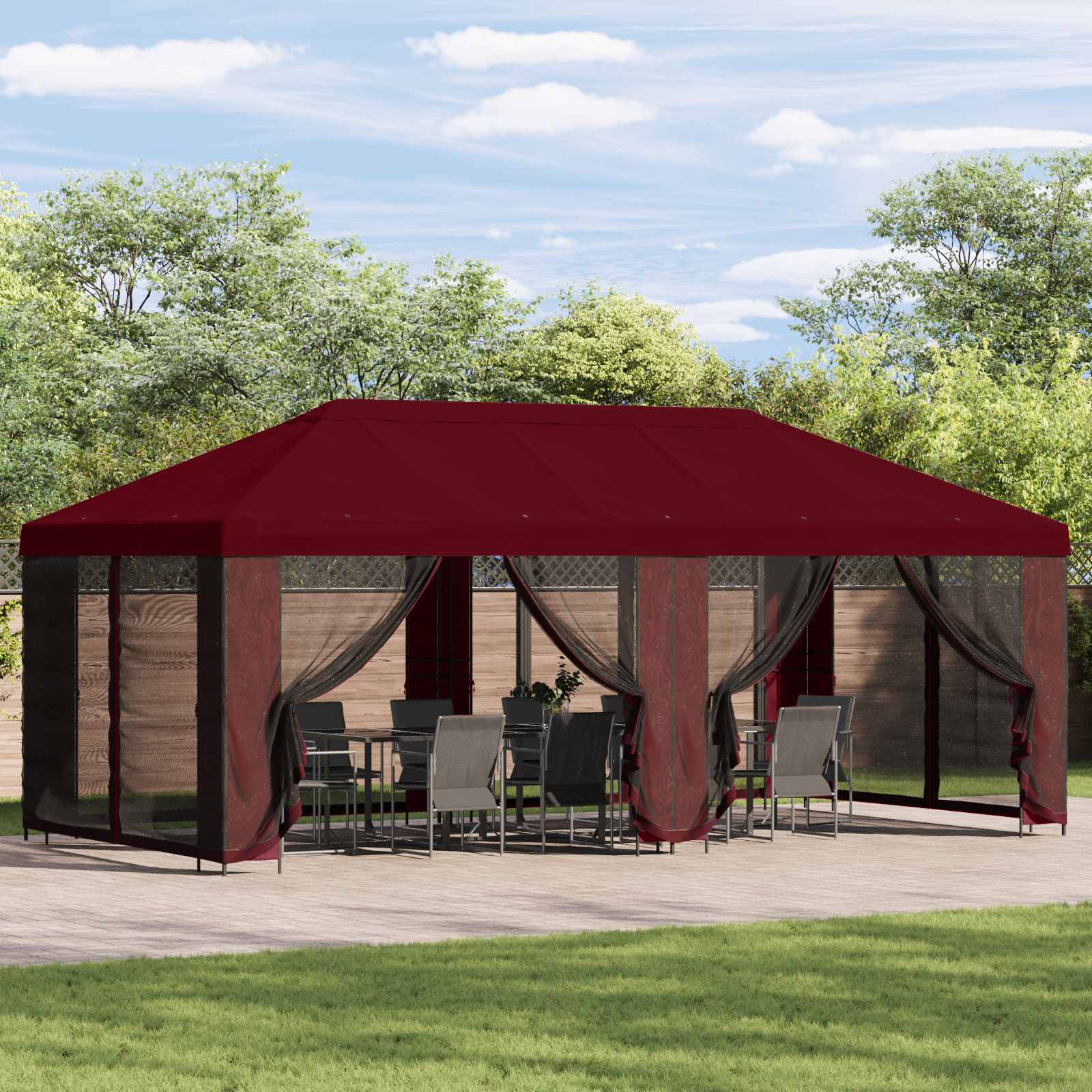Garten Pavillon mit Seitenwänden 6 x 3 m Bordeauxrot