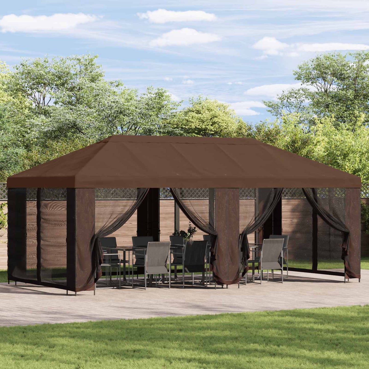 Garten Pavillon mit Seitenwänden 6 x 3 m Braun