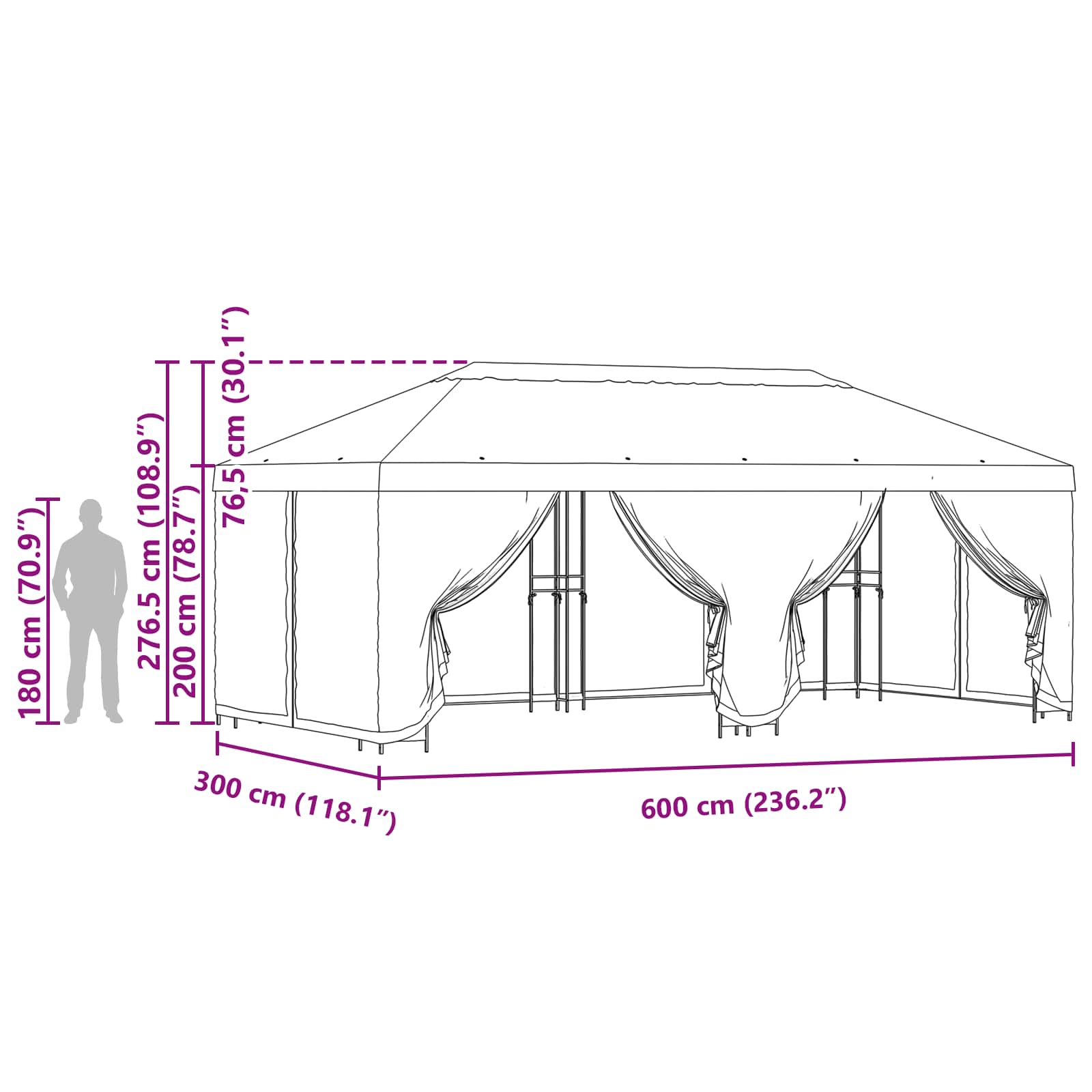 Garten Pavillon mit Seitenwänden 6 x 3 m Braun