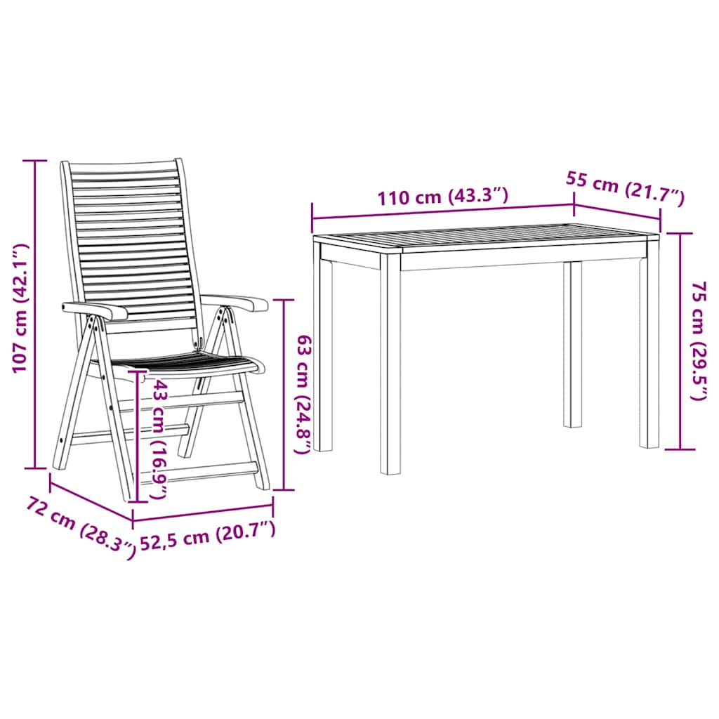Garten Essgruppe 3 pcs Braun Massivholz Akazie