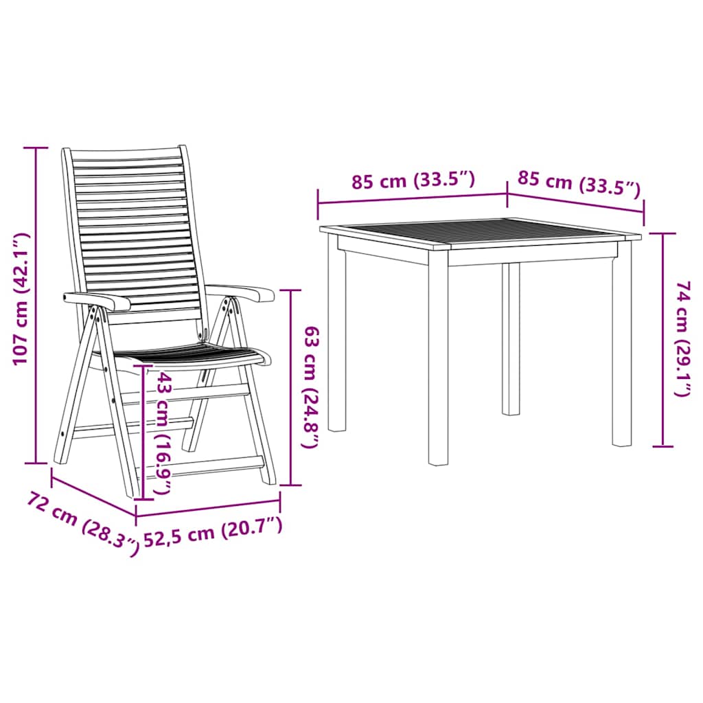 Garten Essgruppe 3 pcs Braun Massivholz Akazie