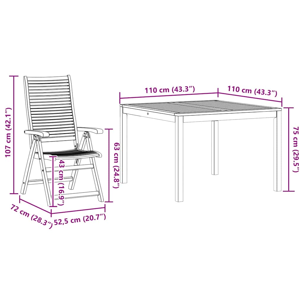 Garten Essgruppe 3 pcs Braun Massivholz Akazie
