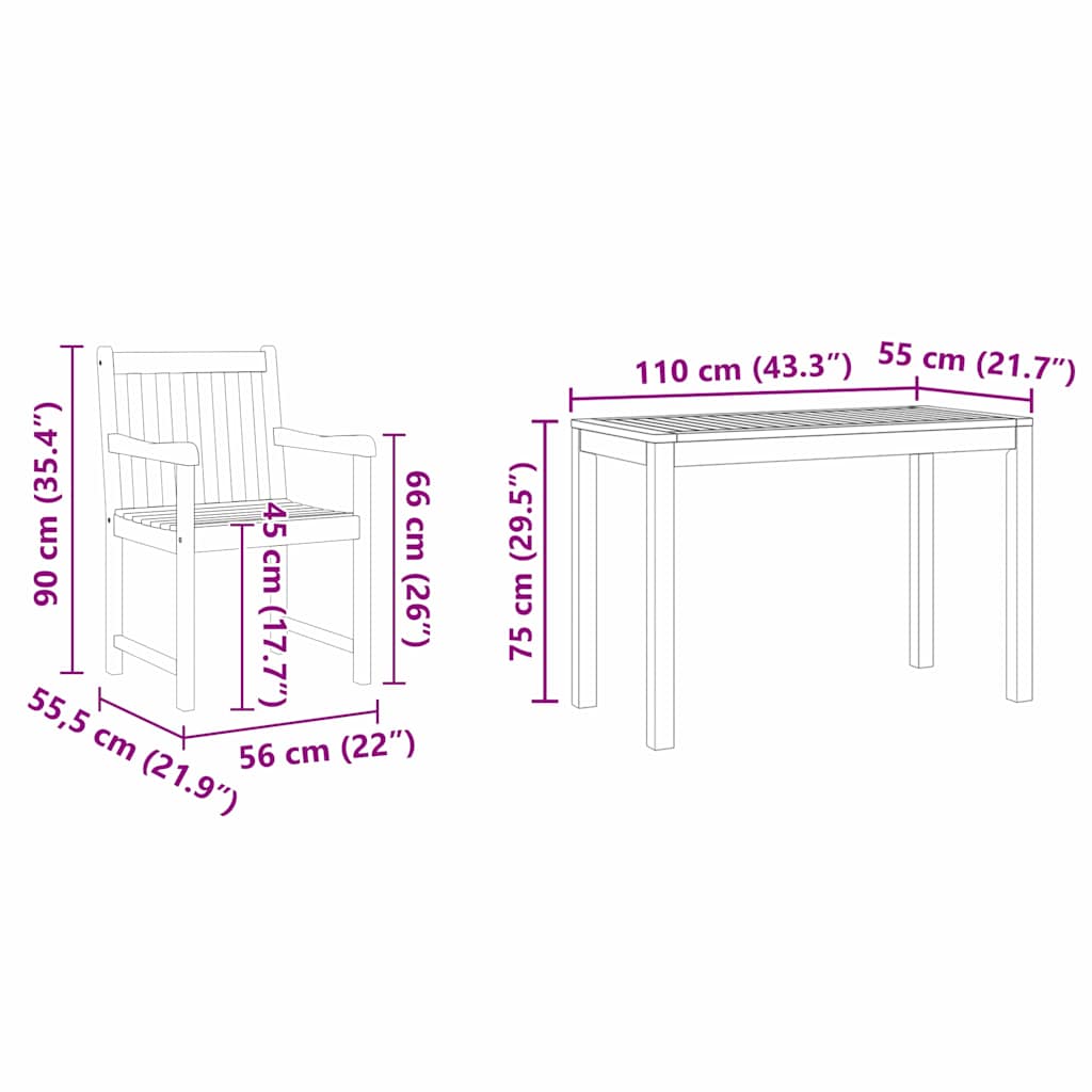 Garten Essgruppe 3 pcs Braun Massivholz Akazie