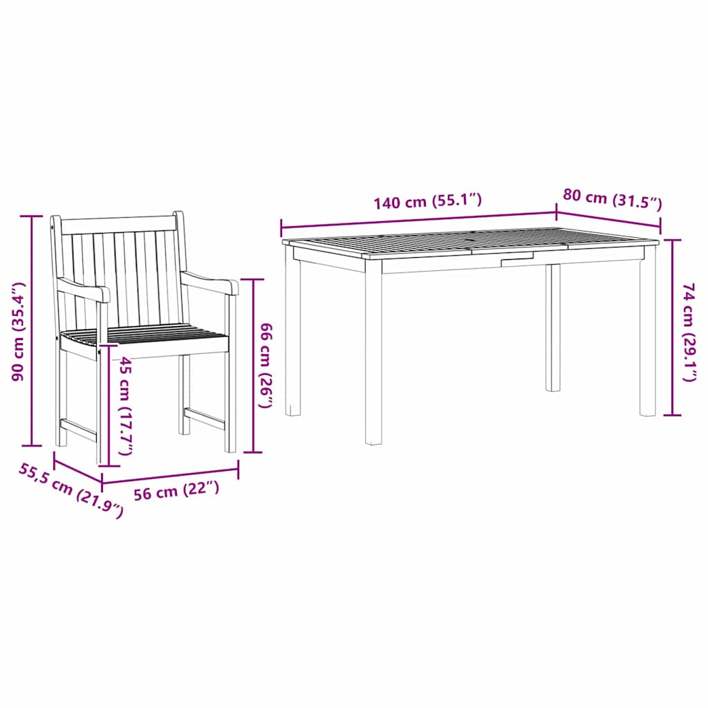 Garten Essgruppe 5 pcs Braun Massivholz Akazie