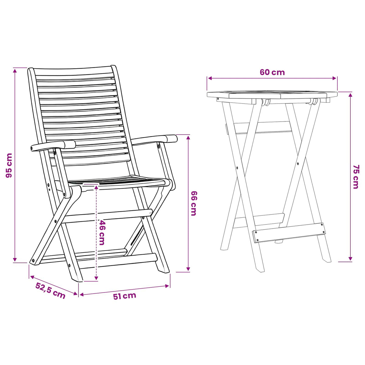 Klapp Bistro Set 3 stk. Braun Massivholz Akazie