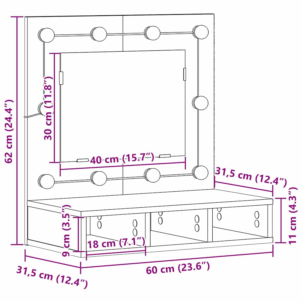Spiegelschrank Artisan-Eiche 60 x 31,5 x 62 cm Holzwerkstoff