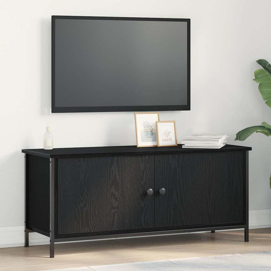 Meuble TV en chêne noir, aggloméré de chêne noir, métal