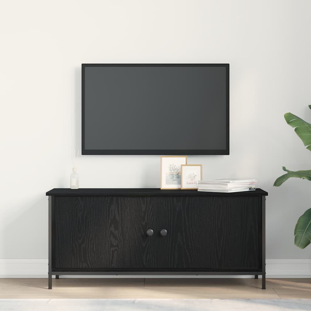 Meuble TV en chêne noir, aggloméré de chêne noir, métal