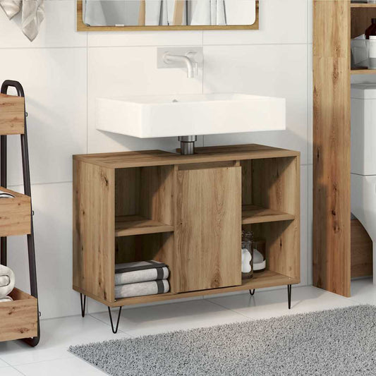 Badezimmer Schrank mit Regal Eiche handwerklich 80 x 33 x 60 cm