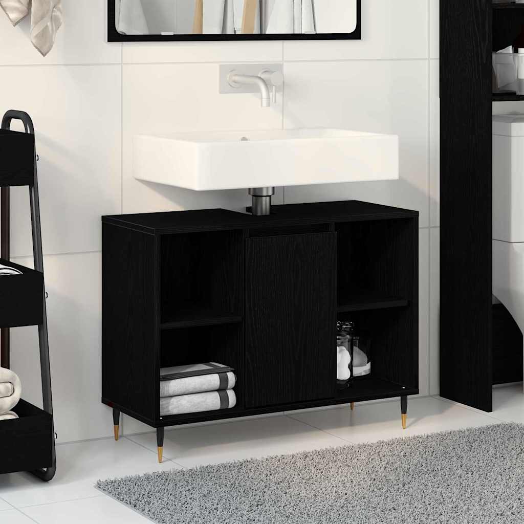 Badezimmerschrank Schwarz 80 x 33 x 60 cm Holzwerkstoff