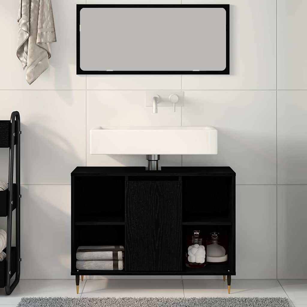 Badezimmerschrank Schwarz 80 x 33 x 60 cm Holzwerkstoff