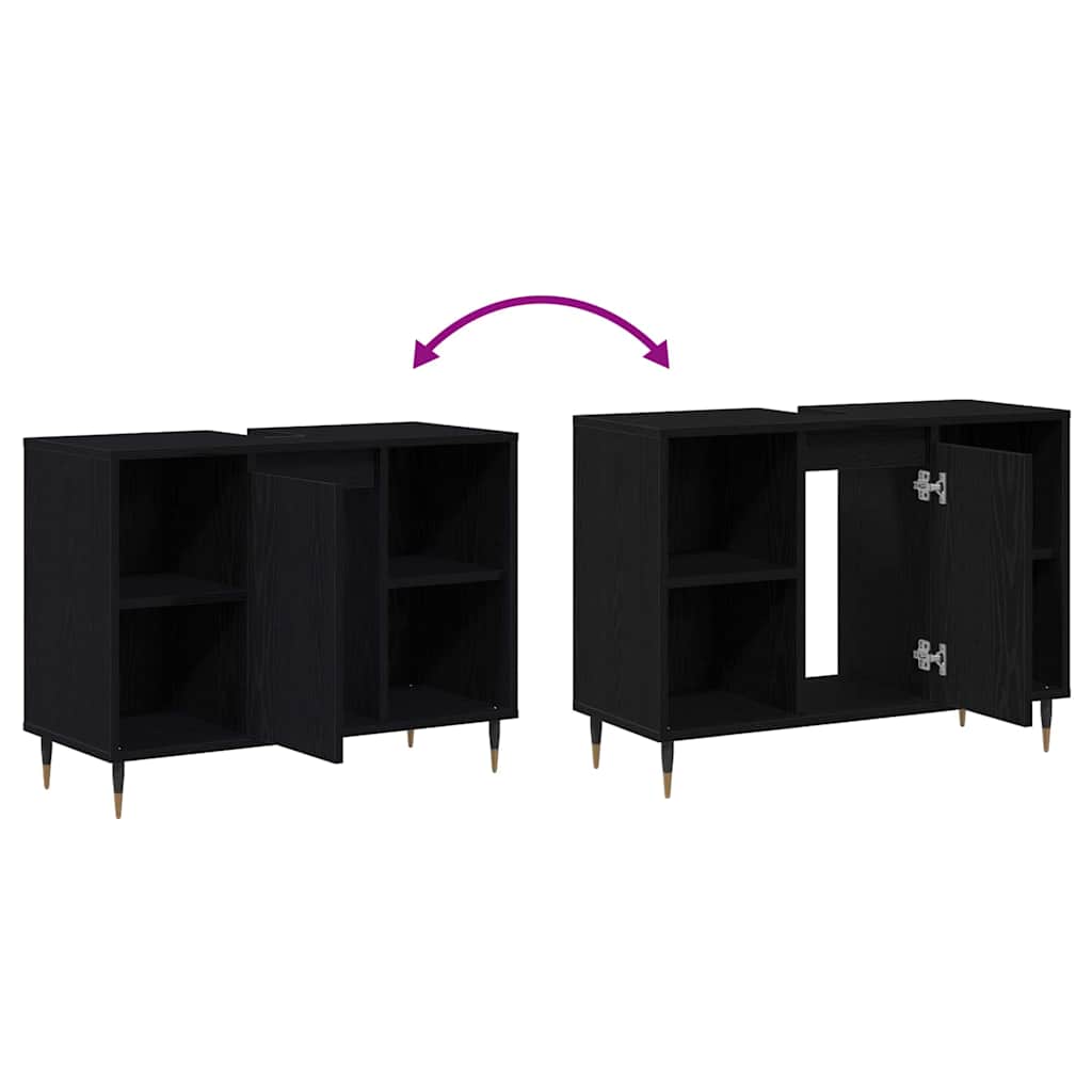 Badezimmerschrank Schwarz 80 x 33 x 60 cm Holzwerkstoff
