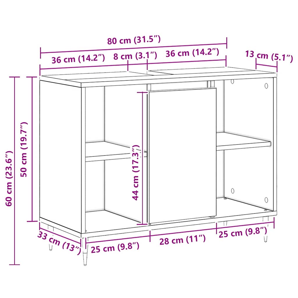 Badezimmerschrank Schwarz 80 x 33 x 60 cm Holzwerkstoff