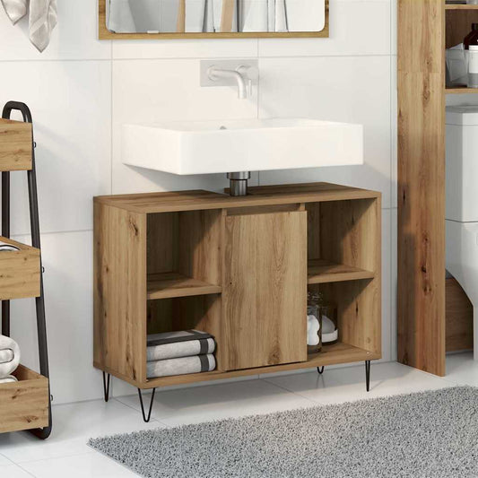 Badezimmer Schrank mit Regal Eiche handwerklich 80 x 33 x 60 cm