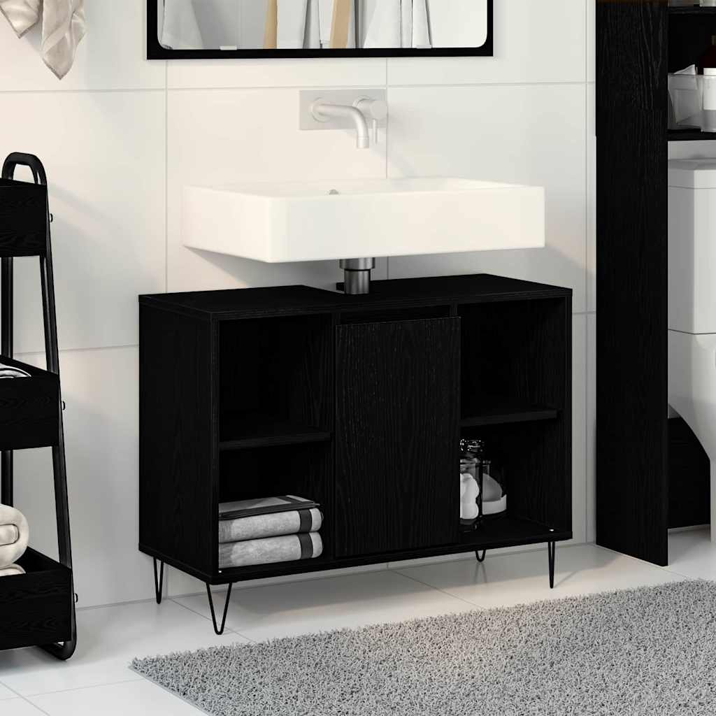 Badezimmerschrank Schwarz 80 x 33 x 60 cm Holzwerkstoff