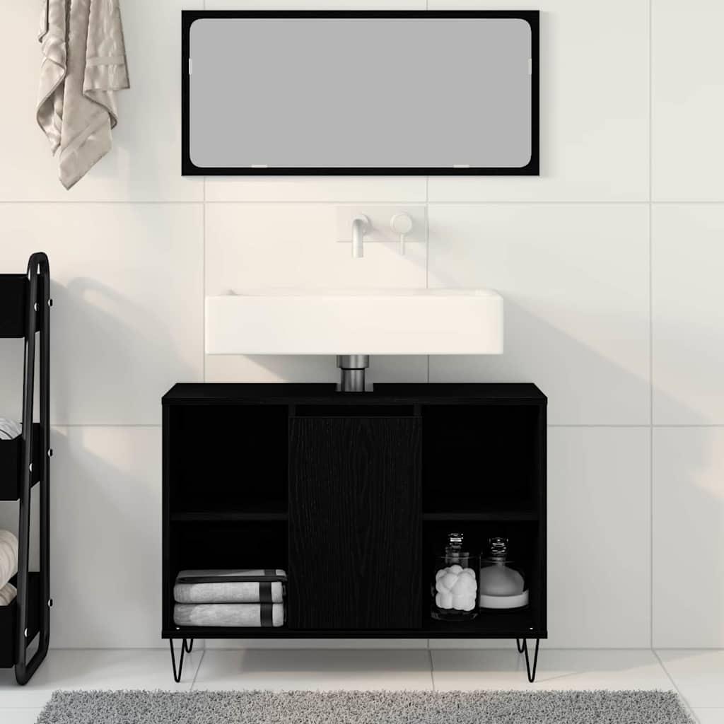 Badezimmerschrank Schwarz 80 x 33 x 60 cm Holzwerkstoff