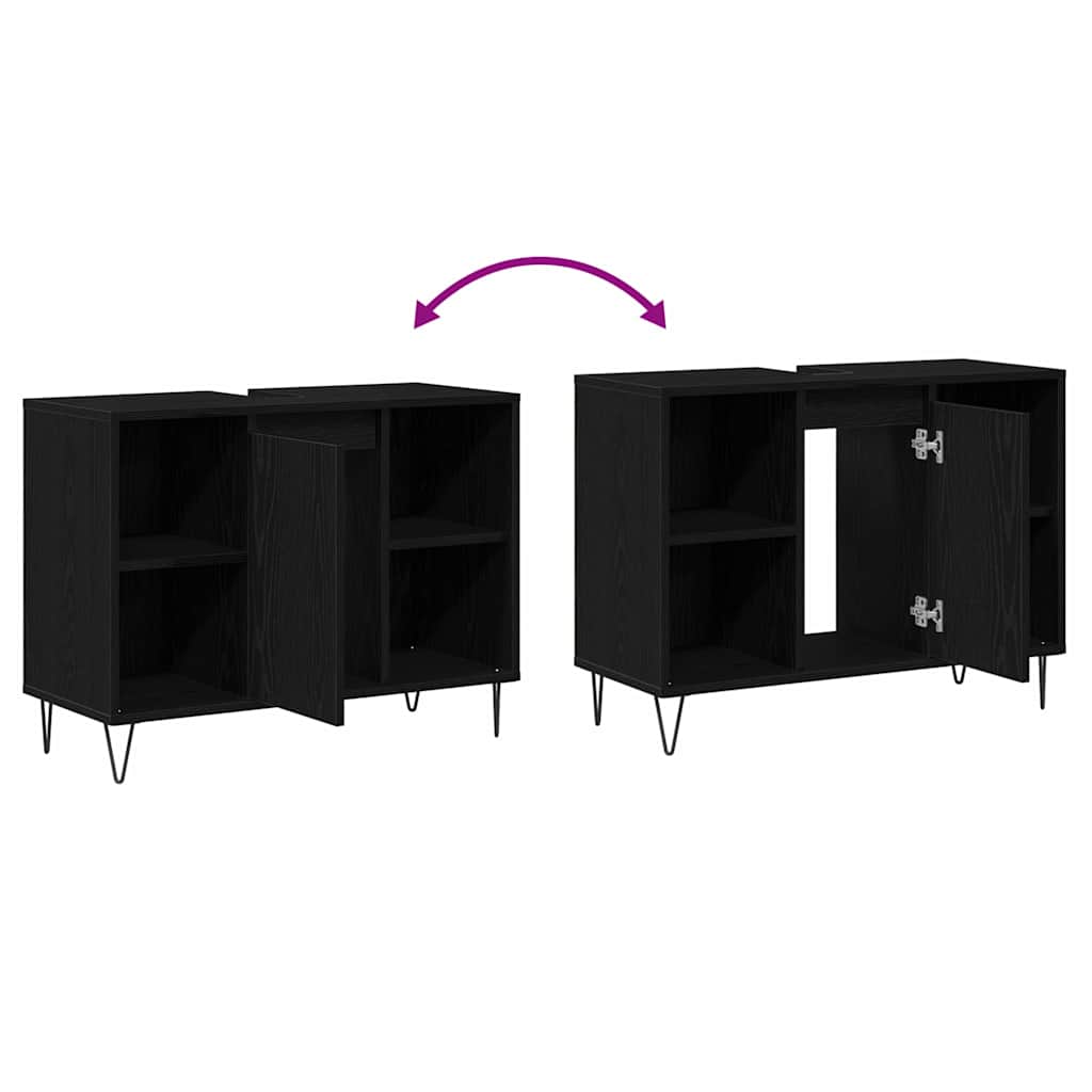 Badezimmerschrank Schwarz 80 x 33 x 60 cm Holzwerkstoff