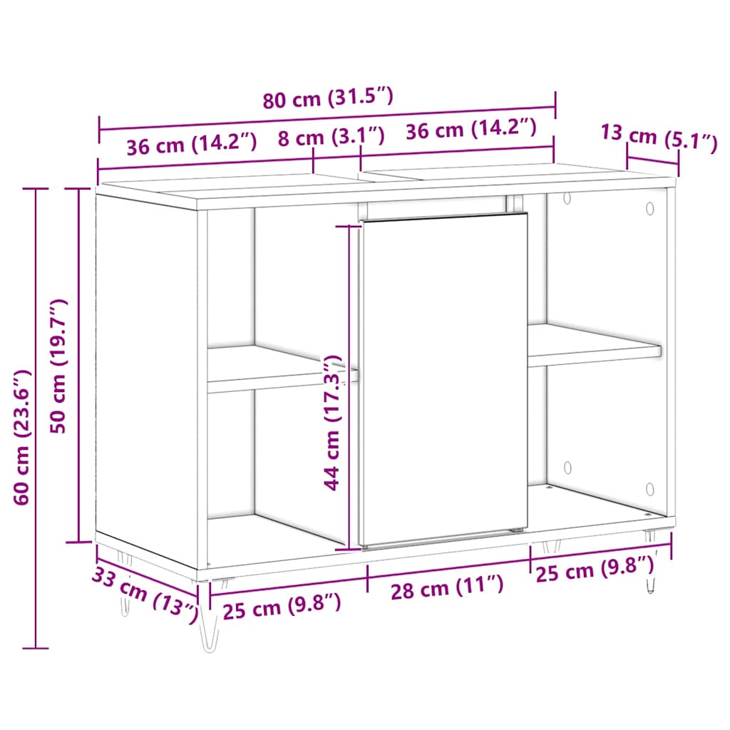 Badezimmerschrank Schwarz 80 x 33 x 60 cm Holzwerkstoff