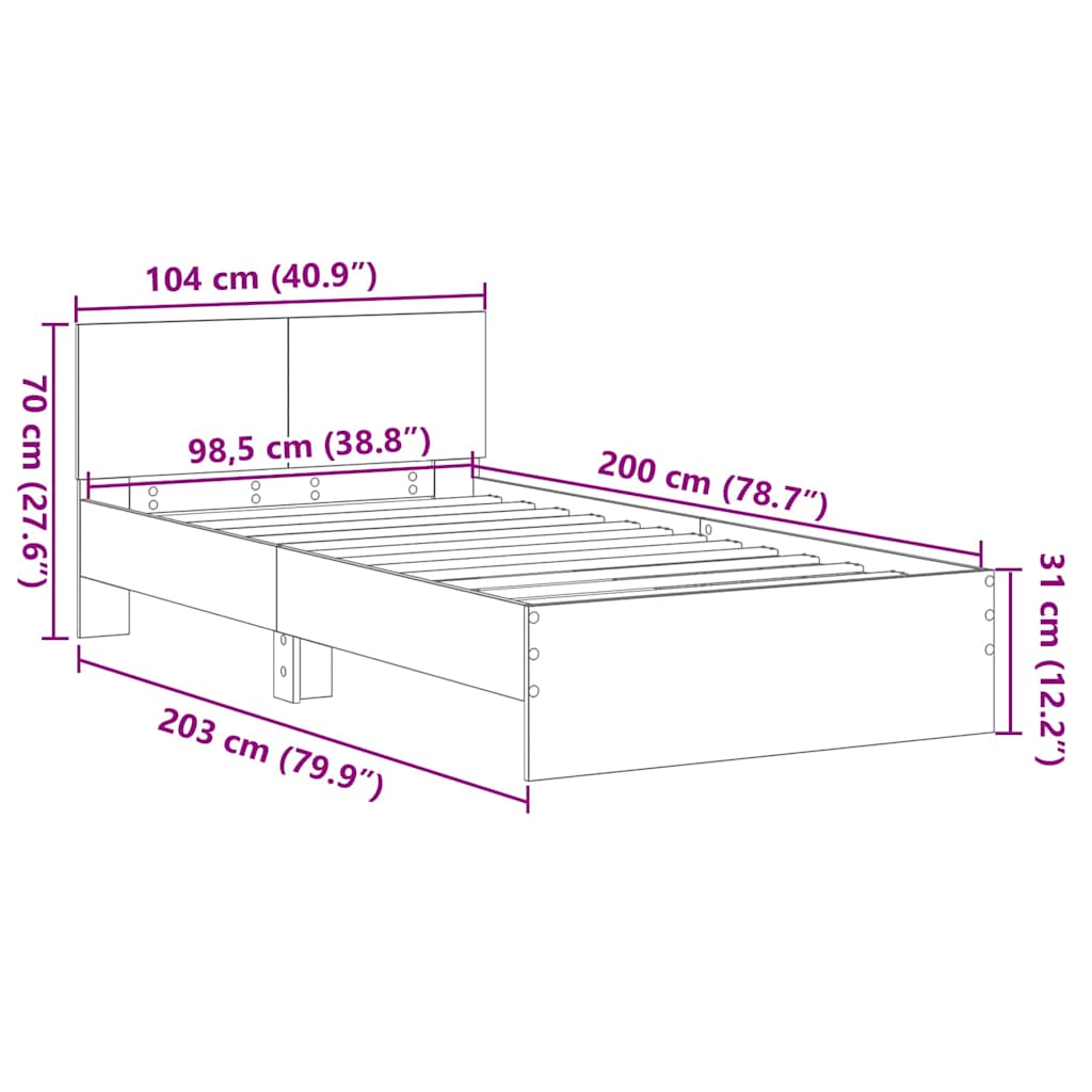 Bettgestell mit Kopfteil Artisan-Eiche 203 x 104 x 70 cm