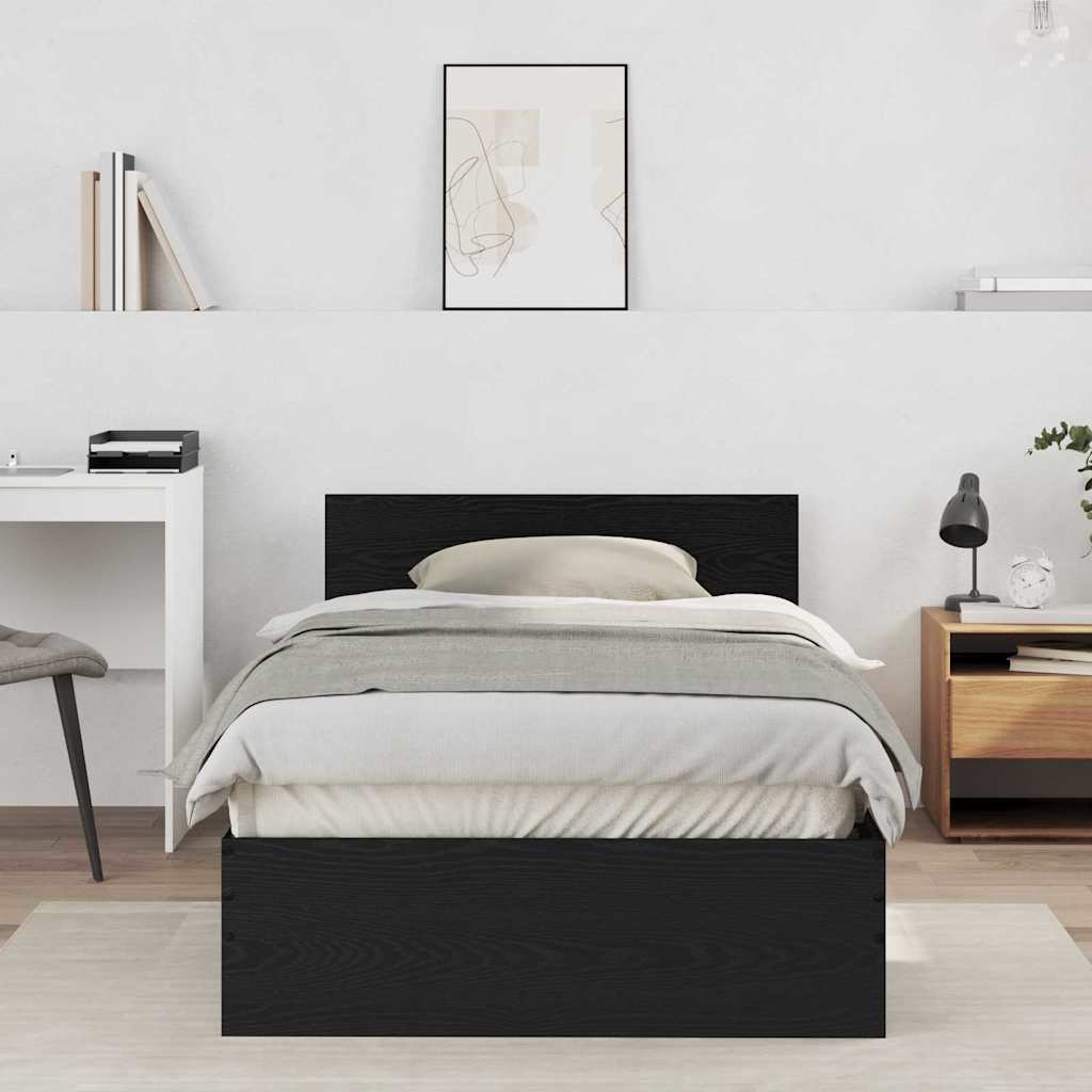 Bettgestell mit Kopfteil Schwarz Eichen-Optik 203 x 104 x 70 cm