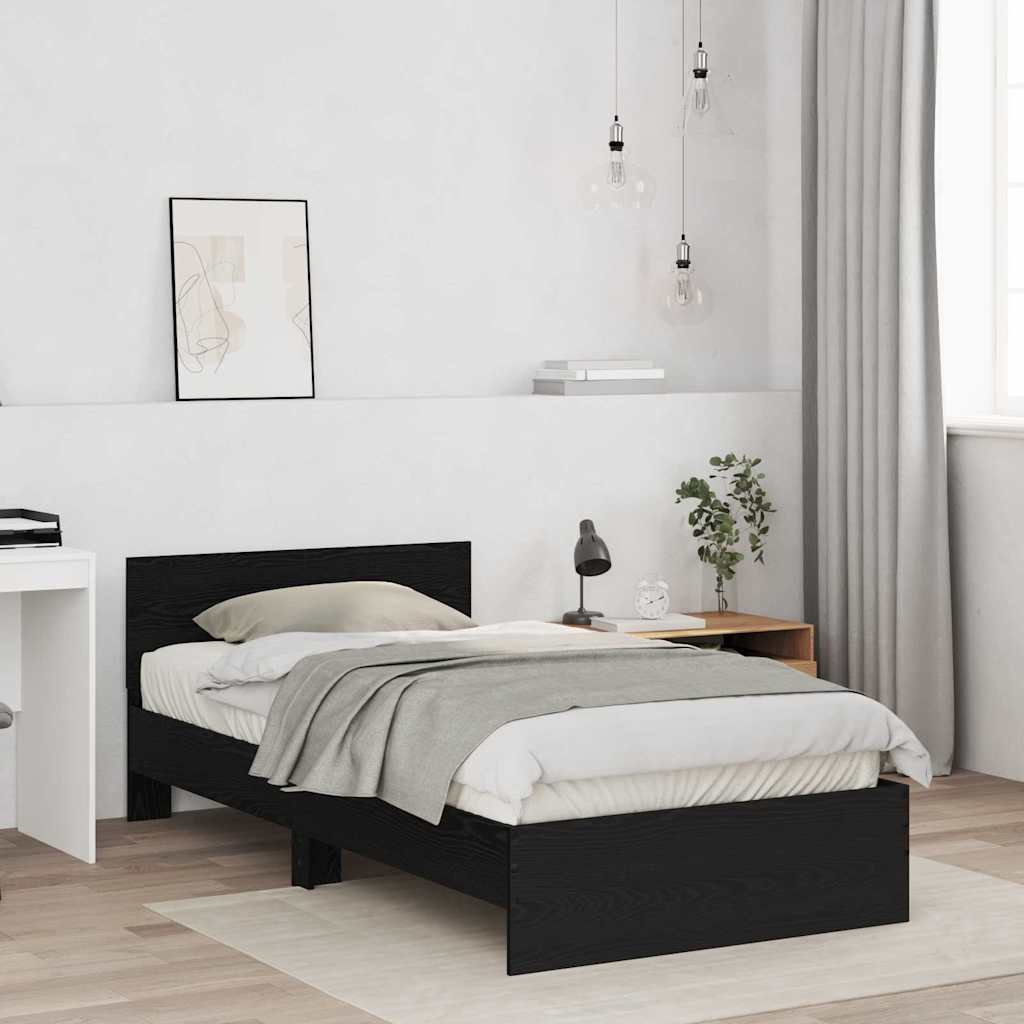 Bettgestell mit Kopfteil Schwarz Eichen-Optik 203 x 104 x 70 cm
