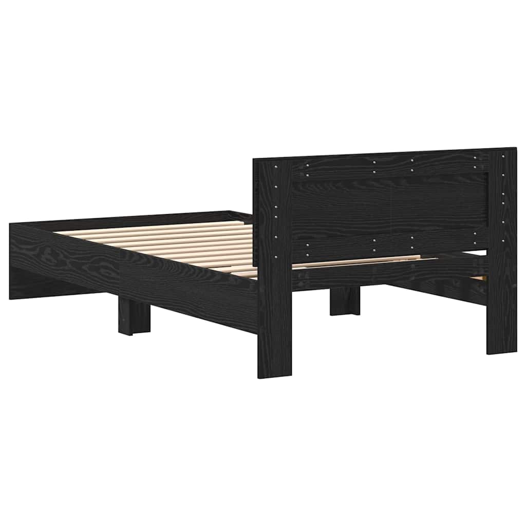 Bettgestell mit Kopfteil Schwarz Eichen-Optik 203 x 104 x 70 cm