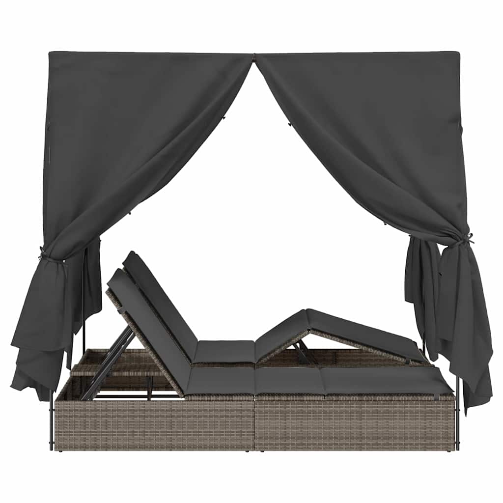 Doppelte Sonnenliege Grau 205 x 129 x 200 cm Poly-Rattan