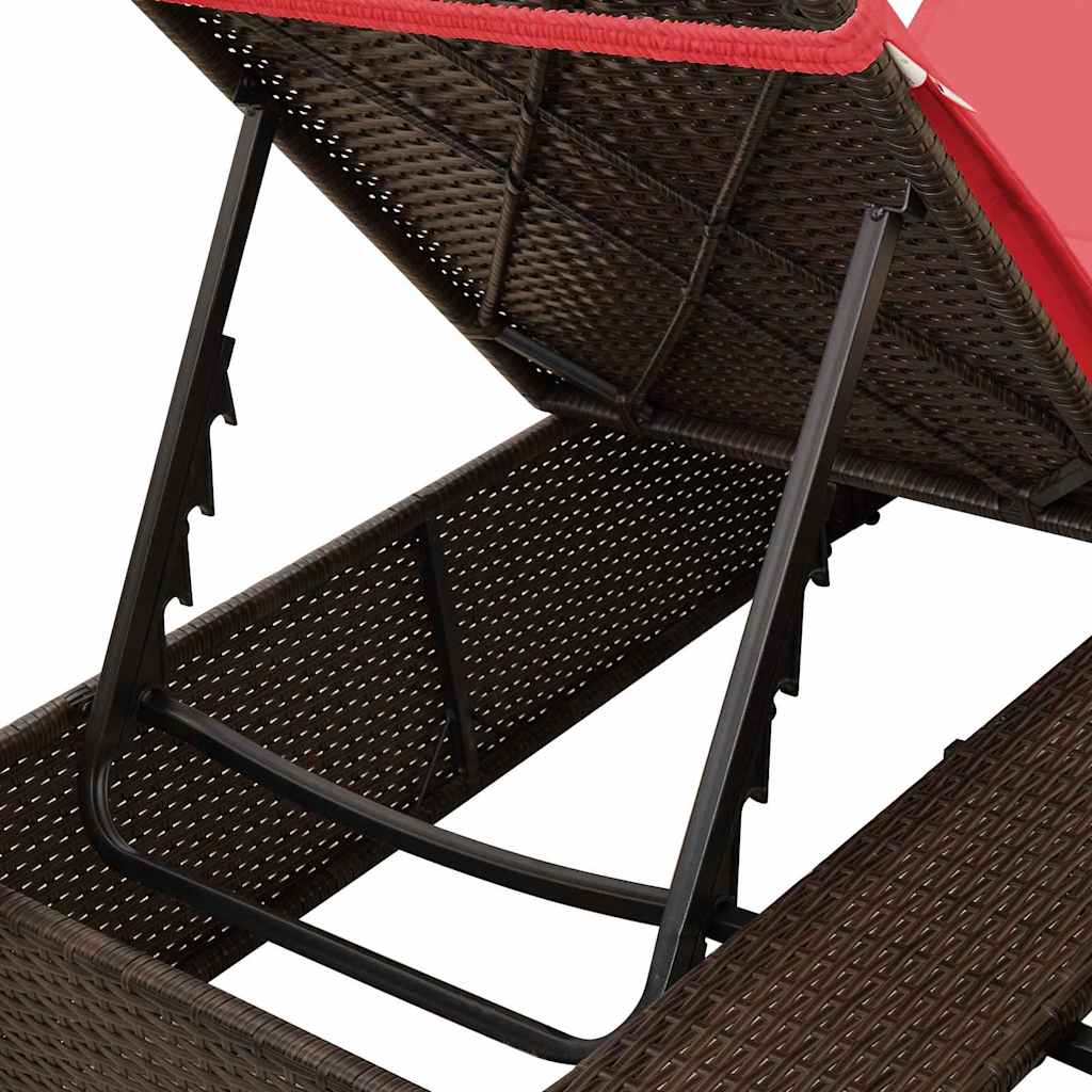 Ensemble de 2 chaises longues doubles en rotin et polyester marron et rouge