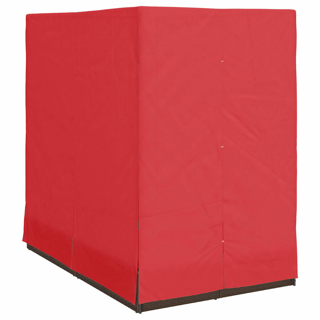 Ensemble de 2 chaises longues doubles en rotin et polyester marron et rouge